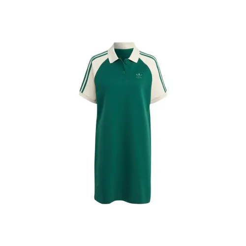 Adidas Originals Короткий рукав Платье Женское Темно-зеленый