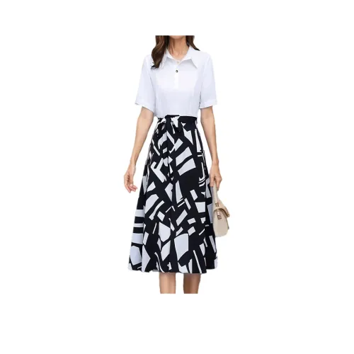 Mapping Короткий рукав Платье Женское Белое