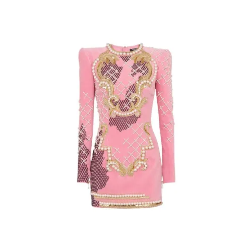 BALMAIN FW22 Длинное платье с длинными рукавами женское розовое