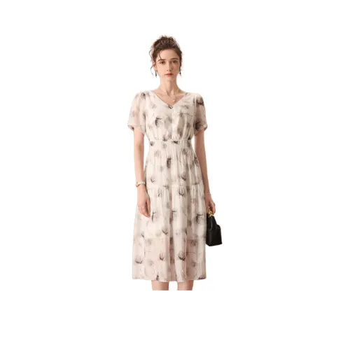 FENHONGMALI Короткий рукав платье женский белый