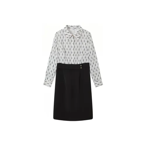 FINITY Длинное платье с длинными рукавами женское бежевый с принтом