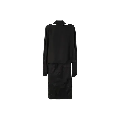 DRIES VAN NOTEN Черное Женское Длинное Платье с Рукавами