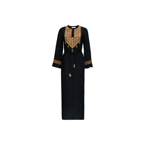 Tory Burch Черное Женское Длинное Платье с Рукавами