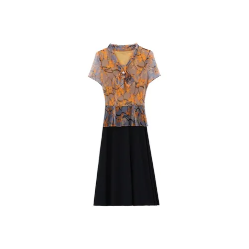 HUASJ Короткий рукав Платье Женское Апельсин