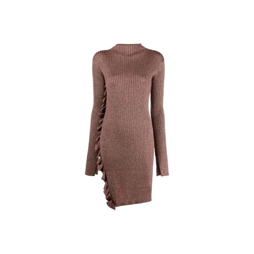 JIL SANDER Кофе Женские Длинные Платья с Рукавами