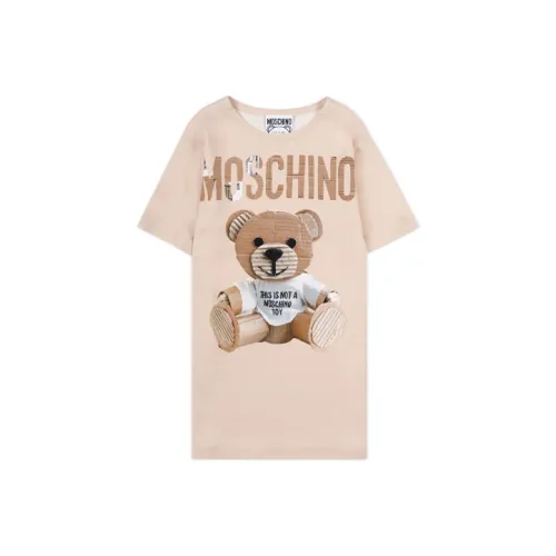 MOSCHINO Бежево-желтые Женские Платья с Коротким Рукавом