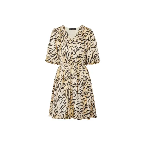 MO&CO Two Tone Тигровый принт Женские Короткие Платья с Рукавами