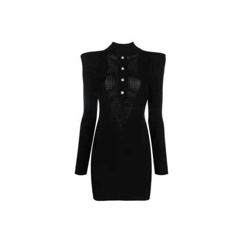 BALMAIN Длинное платье с длинными рукавами женское черное