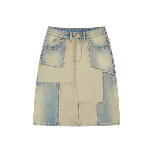 RUNTOTHEFUTURE Denim Long Skirt Women's Washed Vintage Blue