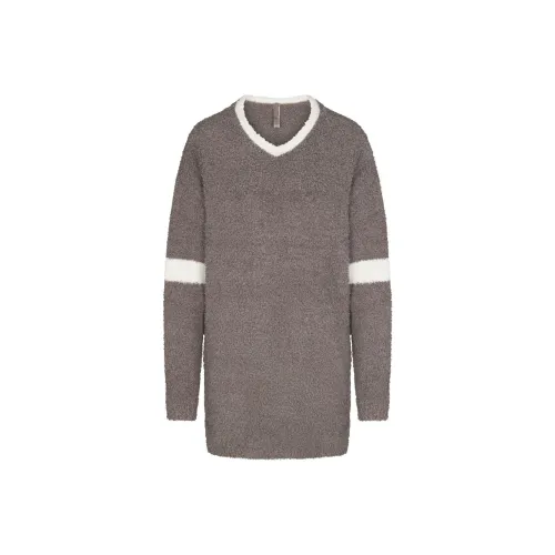 SKIMS Cozy KNIT V-образный вырез Мини платье Длинное с рукавами Платье Женское GREY Мел MULTI Серый Меловый разноцветный