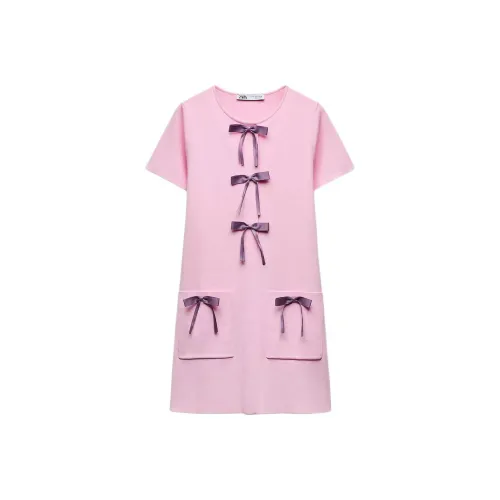 ZARA Розовые Женские Платья с Короткими Рукавами