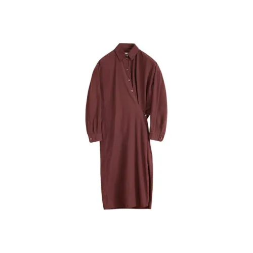 Lemaire Длинное платье с длинными рукавами женское красно-коричневого цвета