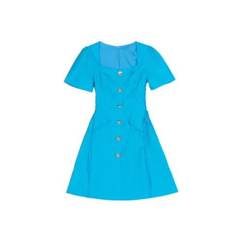 Leather Cat A Линия Юбка Платье Синий