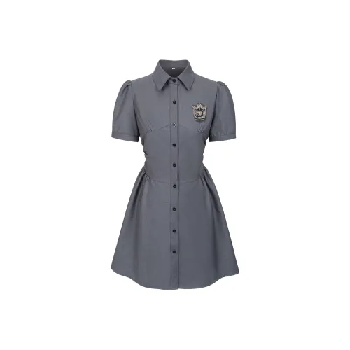 9 Кошка Лакомства Палочки Короткий рукав Платье Женское Серое