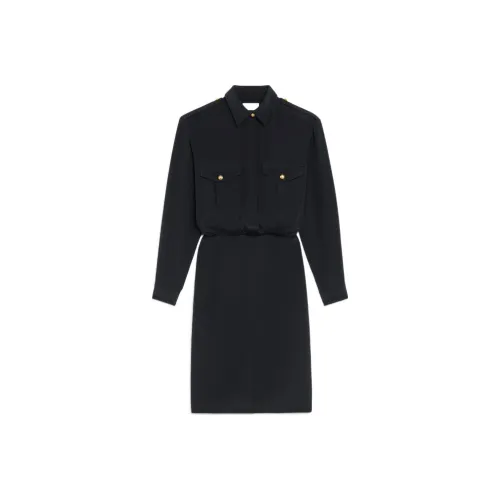 CELINE SS22 Длинное Платье с Длинными Рукавами Женское Черное