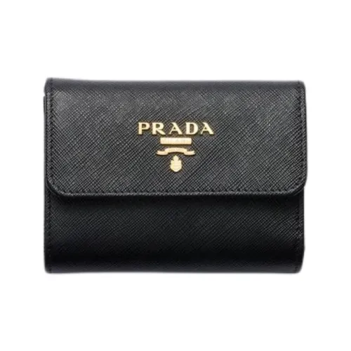 PRADA Saffiano Телячья кожа Кошелек Маленький Женский Черный