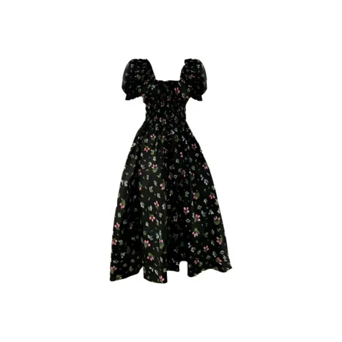 Mu Qingqing Короткий рукав Платье Женское Черное