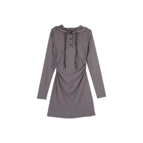 A21 Длинное платье с длинными рукавами женское темно-серый