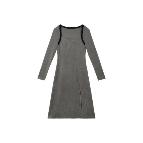 BSEVENI A Линия Юбка MID Длина Платье Серый