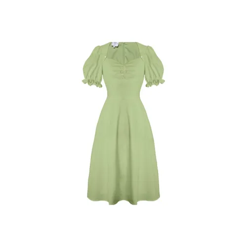 JINYE ORIENTAL Фруктовый зеленый Женские Короткие Платья с Рукавами