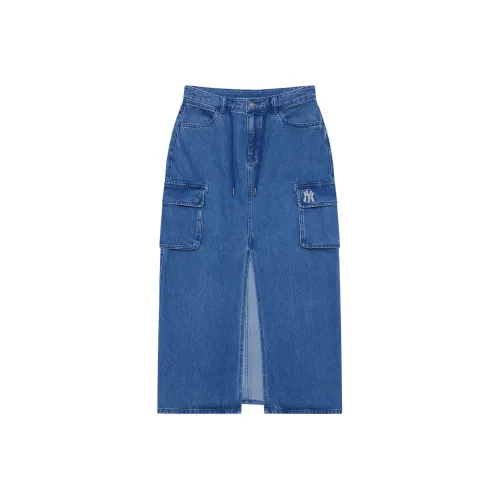 Mlb Base Logo New York Yankees Basic Collection 24FW Denim Long Skirt Women's Indigo