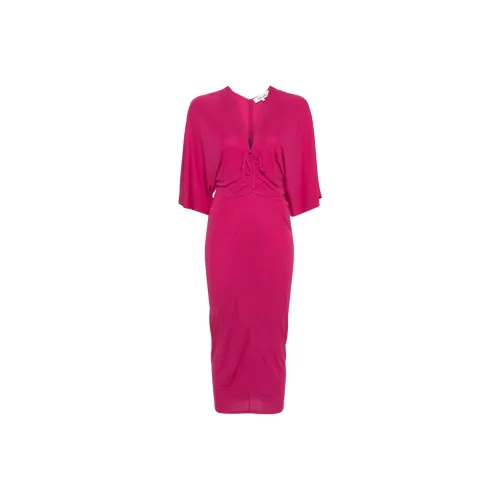 DVF Diane Von Furstenberg SS24 Длинное платье с длинными рукавами женское малиново-розовое