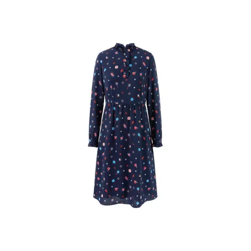 JZ. ANNAKRO Длинное платье с длинными рукавами женское цветочный темно-синий