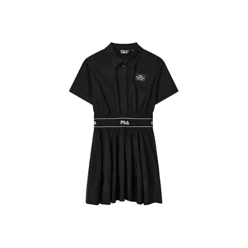 FILA Черное Женское Короткое Платье с Рукавами