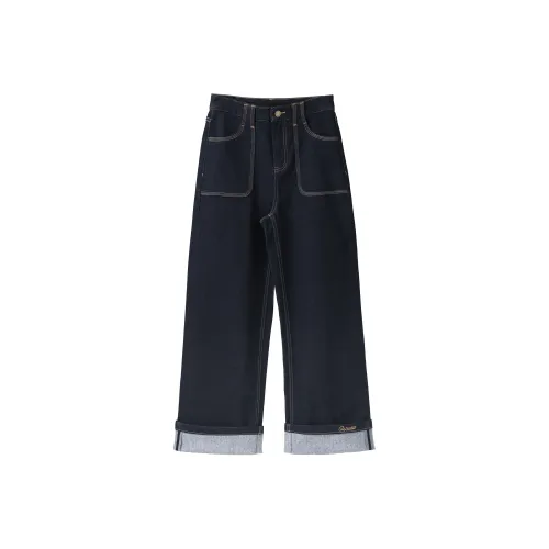 Fstudio Корейский стиль Элегантность Универсальный Темный цвет Прямой крой Повседневный Джинсы Женские Синий