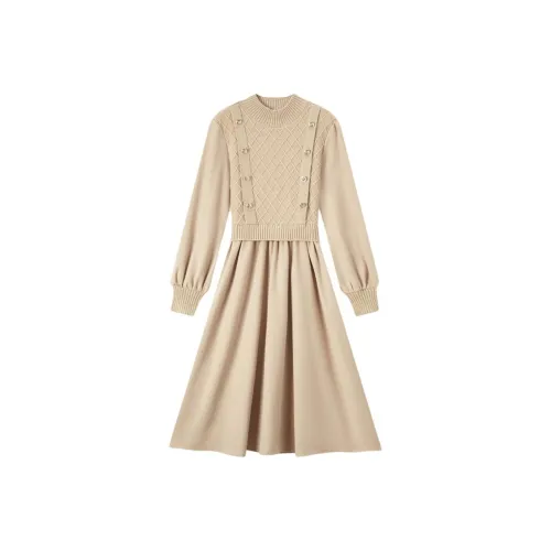 EICHITOO Длинное платье с длинными рукавами женское хаки