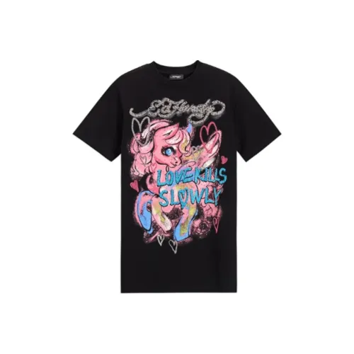 Ed Hardy Черное Женское Короткое Платье с Рукавами