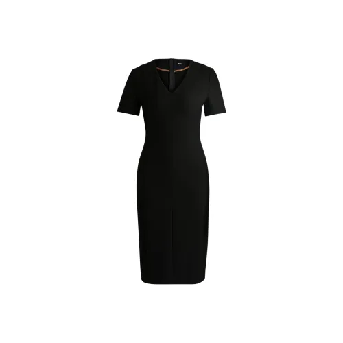 HUGO BOSS Черное Женское Короткое Платье с Рукавами