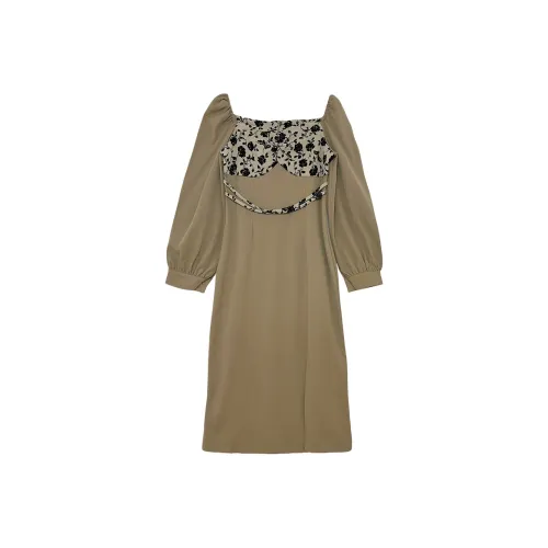 Icicofficial Длинное платье с длинными рукавами женское хаки