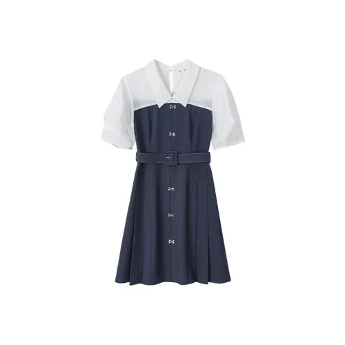 Pit Короткий рукав Платье Женское Серый Синий