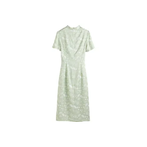 Hang Yi Court Короткий рукав Платье Женское Зеленое