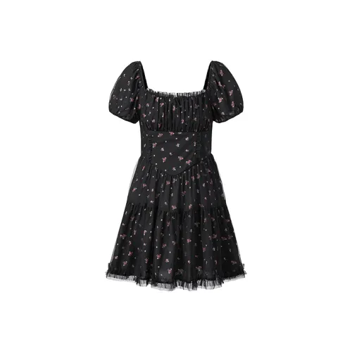 LEDIN Черно-белая панда Принт Женские Короткие Платья с Рукавами