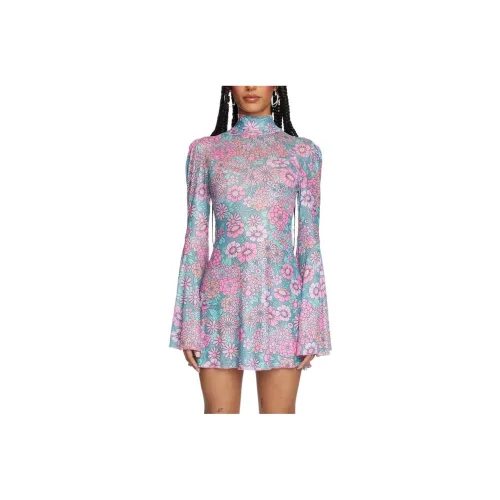 Dolls Kill Sugar Thrillz Modern Love Mini Dress Long Sleeved Dress Women's Pink Pink
