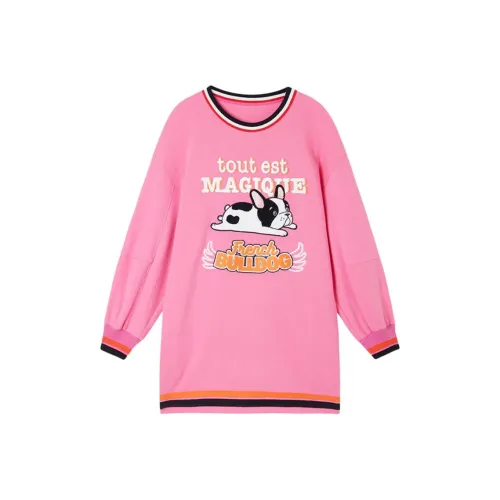 URLAZH Длинное платье с длинными рукавами женское персиково-красного цвета