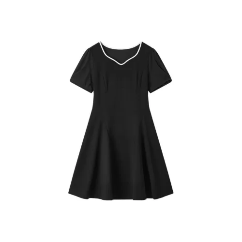 EICHITOO Короткое платье с короткими рукавами женское черная отделка