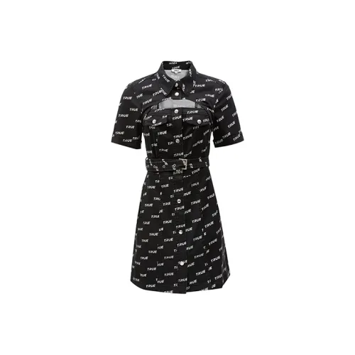 Only Laboratory Print Другой_LAB_AOP Маленький_Черный_S Женские Короткие Платья с Рукавами