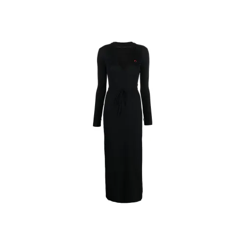Marine Serre Черное Женское Длинное Платье с Рукавами