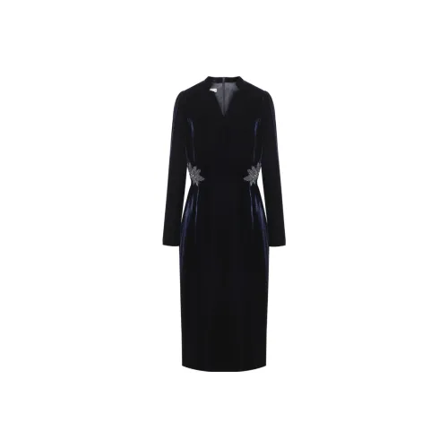 Lucybaily Длинное платье с длинными рукавами женское чернильно-синий