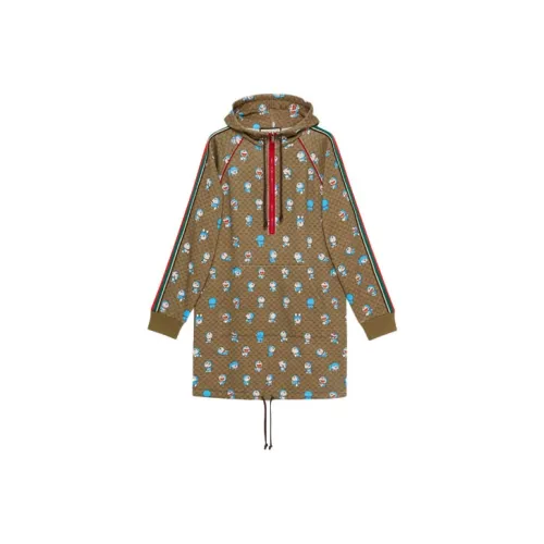 GUCCI x Дораэмон Длинное платье с длинными рукавами женское коричневое