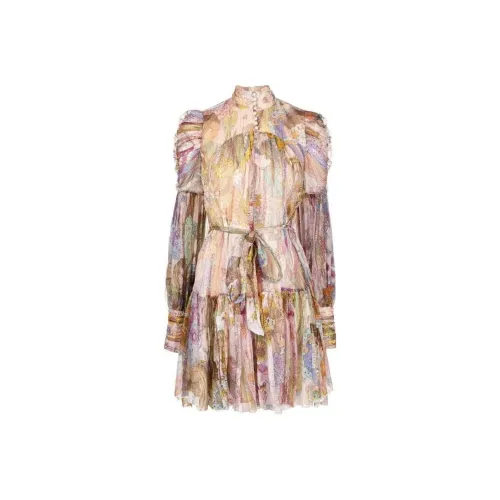 Zimmermann FW22 Длинное платье с длинными рукавами женское многоцветное