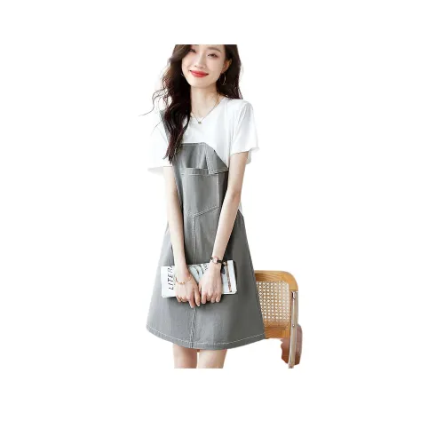 Mo Han Yi Mei SS24 Короткий рукав Платье Женское Белое и Зеленое