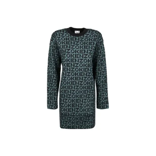 KENZO Зеленое Женское Длинное Платье с Рукавами