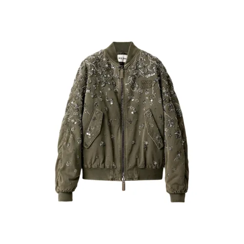 MIU MIU Хлопковый пуховик женский оливково-зеленый