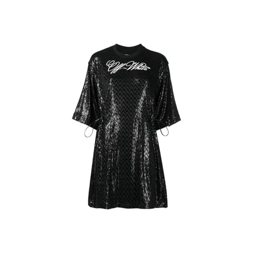 Off Белый FW21 Черный Женские Короткие Платья с Рукавами