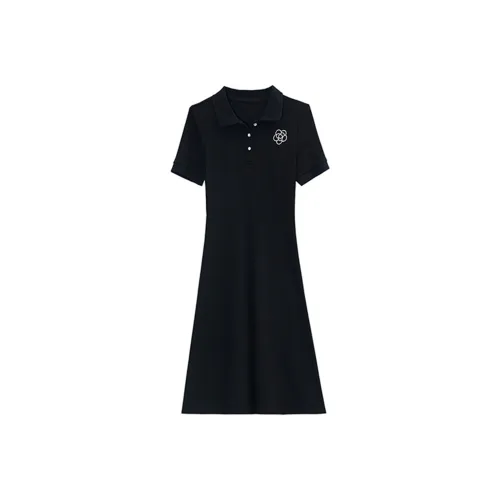 RTNH Короткий рукав Платье Женское Черное