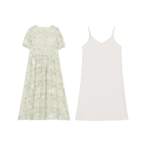 CHACHASTU Короткий рукав Платье Женское Лесной зеленый